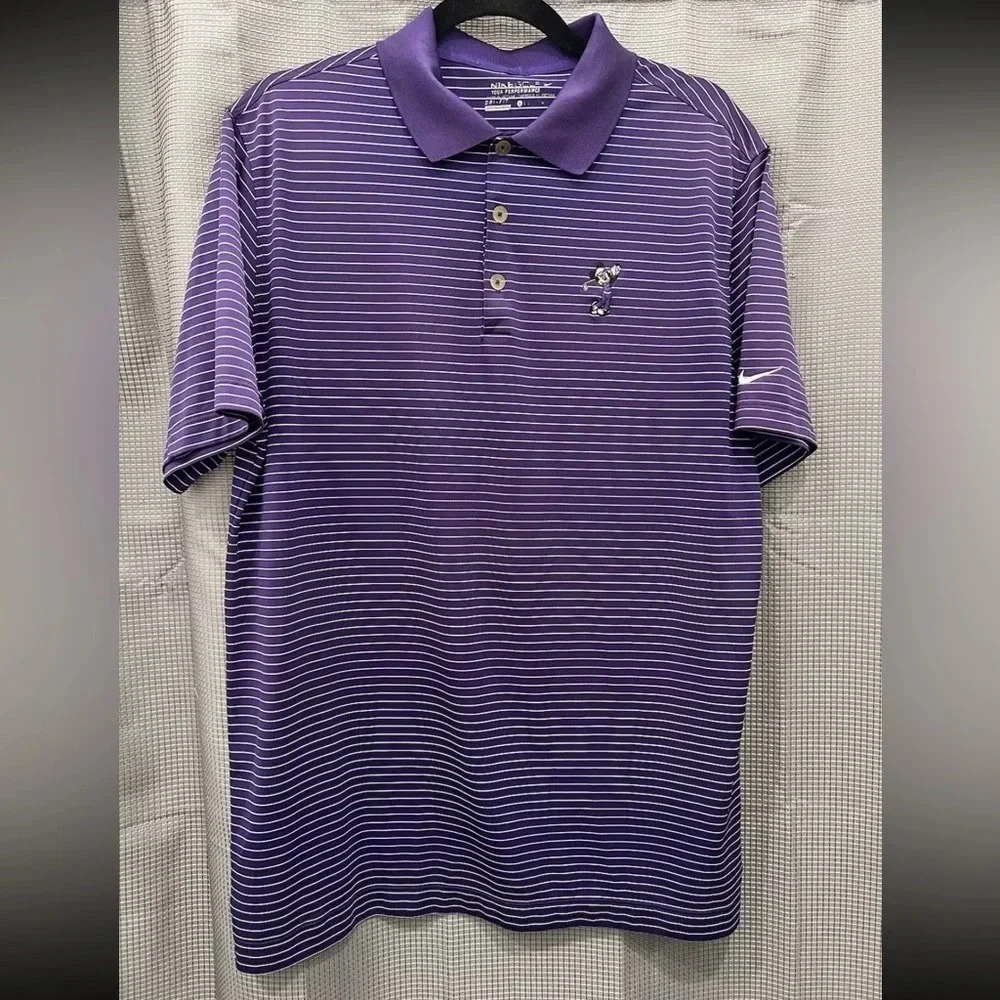 Disney Nike Mens Mickey Golf Purple Striped Short Sleeved Polo Shirt Large